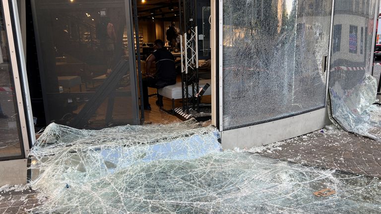 View of a Nike store vandalised during a night of clashes between protesters and police following the death of Nahel, a 17-year-old teenager killed by a French police officer in Nanterre during a traffic stop, at the Westfield Forum des Halles shopping centre in Paris, France, June 30, 2023. REUTERS/Lucien Libert
