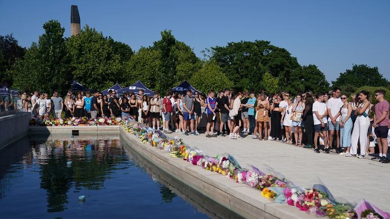 Flowers are laid in memory of students Grace O&#39;Malley Kumar and Barnaby Webber during a vigil at the University of Nottingham after they and Ian Coates were killed and another three hurt in connected attacks on Tuesday morning. Picture date: Wednesday June 14, 2023.