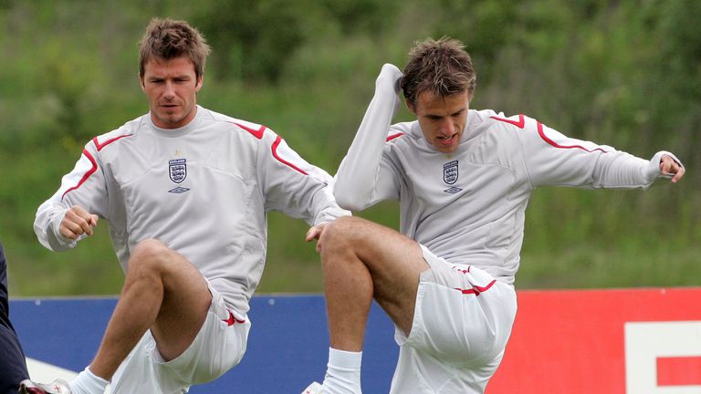 The former England teammates during a training session ahead of the 2006 World Cup