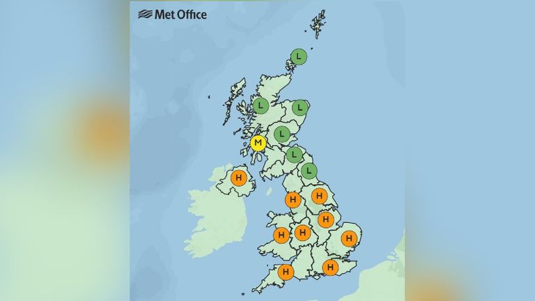 The Met Office pollen forecast for Friday 16 June