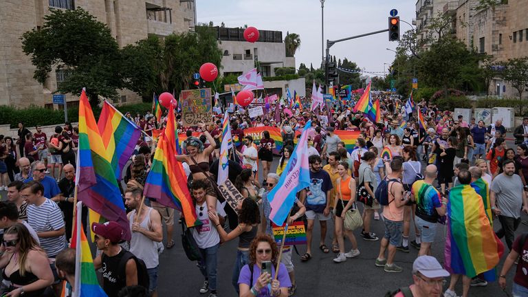 Participants march in the annual Pride parade in Jerusalem. Pic: AP