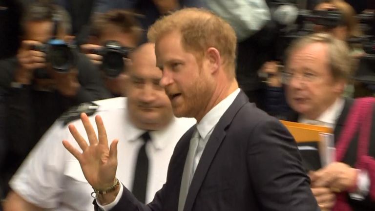 Prince Harry arrives on day three of his case against Mirror Group Newspapers