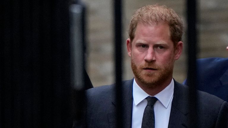 Britain's Prince Harry arrives at the Royal Courts Of Justice in London in March. Pic: AP