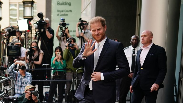 The Duke of Sussex leaving the Rolls Buildings in central London after giving evidence in the phone hacking trial against Mirror Group Newspapers (MGN). A number of high-profile figures have brought claims against MGN over alleged unlawful information gathering at its titles. Picture date: Wednesday June 7, 2023.