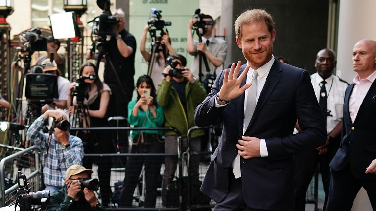 The Duke of Sussex leaving the Rolls Buildings in central London after giving evidence in the phone…