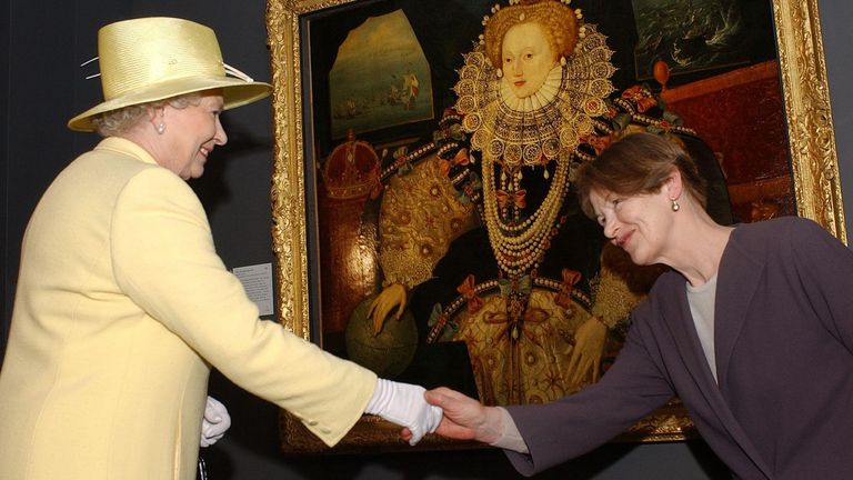 Queen Elizabeth II meeting MP and former actress Glenda Jackson at the National Maritime Museum in Greenwich