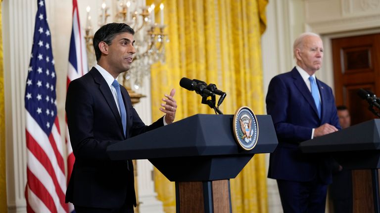 Prime Minister Rishi Sunak and President Joe Biden at the White House. Pic: AP