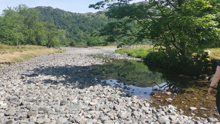 The almost completely dry riverbed of the River Derwent upstream of Stonethwaite. Pic: West Cumbria Rivers Trust