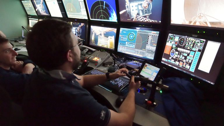 This undated photo released by Ifremer shows the control room of the ROV (Remotely Operated Underwater Vehicle) Victor 6000 observing mission during the ESSROV18 event.  Stephane Lesbats... Ifremer/Reuters Handout This image was provided by a third party. Resale prohibited. There is no file.