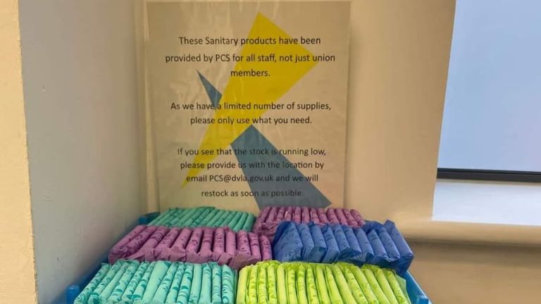 The sanitary towels provided to staff at DVLA by the PCS union. Pic: PCS