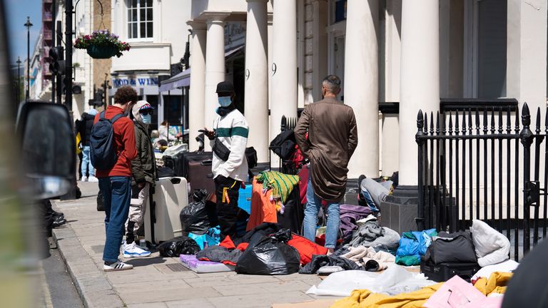 The scene outside the Comfort Inn hotel  in Pimlico where around 40 refugees were placed in the borough