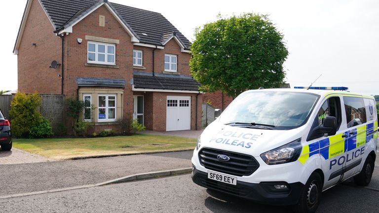 A police van outside former first minister of Scotland Nicola Sturgeon&#39;s home, in Uddingtson, Glasgow, after she was arrested in the police investigation into the SNP&#39;s finances. Nicola Sturgeon has been released without charge pending further investigation after being arrested as part of a police probe into the funding and finances of the SNP, Police Scotland said. Picture date: Sunday June 11, 2023.