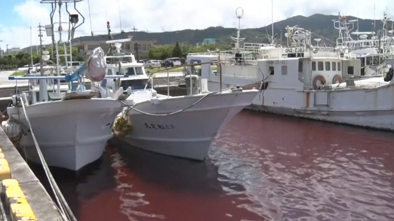 Sea turns red in Okinawa, Japan.