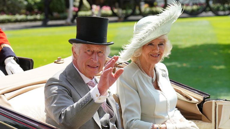 King Charles III and Queen Camilla arrive by carriage during day three of Royal Ascot at Ascot Racecourse, Berkshire. Picture date: Thursday June 22, 2023.