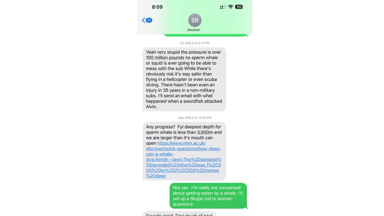 Jay Bloom shares text exchange with Stockton Rush, the CEO and founder of OceanGate