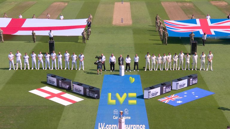 A moment of silence is held for Nottingham attack victims at opening match of The Ashes