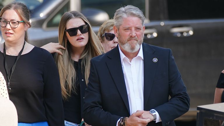 The father of Elle Edwards, Tim Edwards, arrives with family members at the Queen Elizabeth II Law Courts in Liverpool