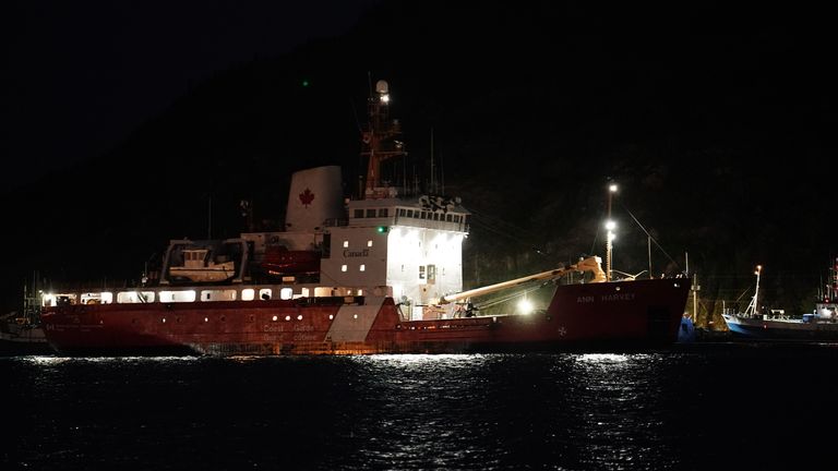 Canadian Coast Guard vessel Ann Harvey returns to St John&#39;s Port in Newfoundland, Canada, after supporting the search and rescue operation for the Titan submersible. Paul-Henri Nargeolet, Hamish Harding, Stockton Rush, Shahzada Dawood and his 19-year-old son Suleman died after the missing submersible suffered a catastrophic implosion while trying to reach the RMS Titanic. Picture date: Friday June 23, 2023.