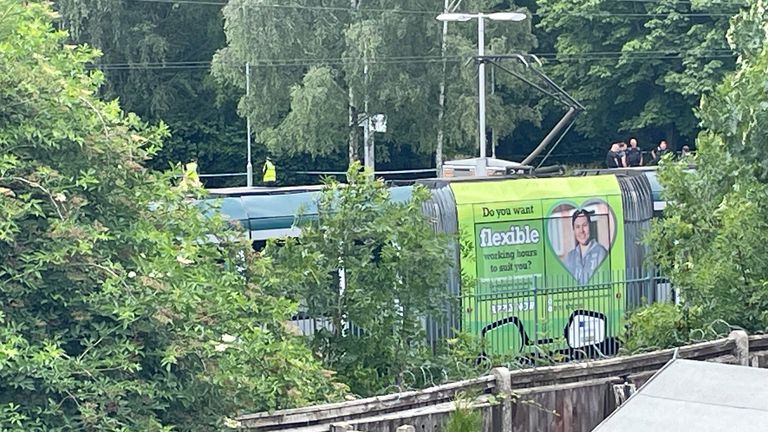 A tram at Highbury Vale tram stop in Basford, Nottingham where a man has been arrested following a stabbing. Picture date: Monday June 26, 2023.