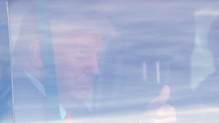 Former President Donald Trump arrives at Trump National Doral resort in Doral, Florida Pic: AP