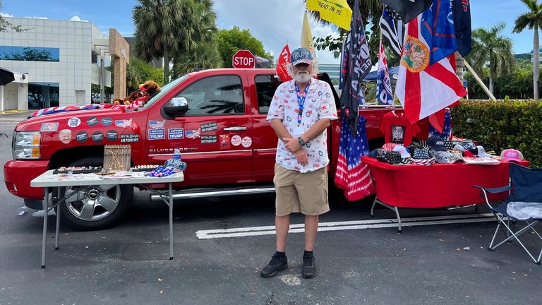 Trump supporter Pete Crotty outside the former president&#39;s golf club in Doral, Florida Pic; AP 