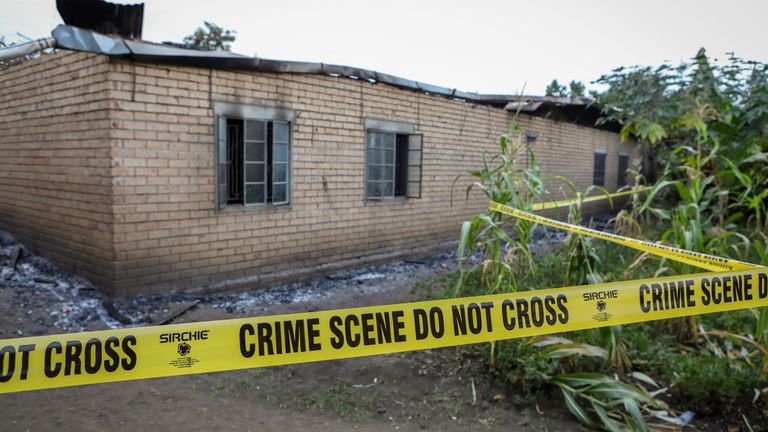 Part of the school after the attack. Pic: AP