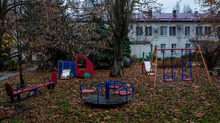 A view of the courtyard of Kherson regional children&#39;s home. Pic: AP