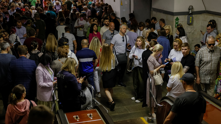 People take cover inside a subway station during an air raid alert, amid Russia&#39;s attack on Ukraine, in Kyiv, Ukraine, June 1, 2023. REUTERS/Alina Smutko