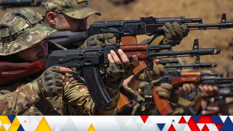 Recruits of the Offensive Guard assault brigade attend combat training in Kharkiv