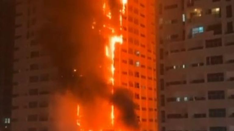 Fire Breaks out at High Rise Residential Building in Ajman