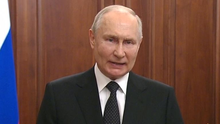 Putin says the Wagner group rebellion is a &#39;criminal campaign&#39; and an &#39;equivalent to armed mutiny&#39;.