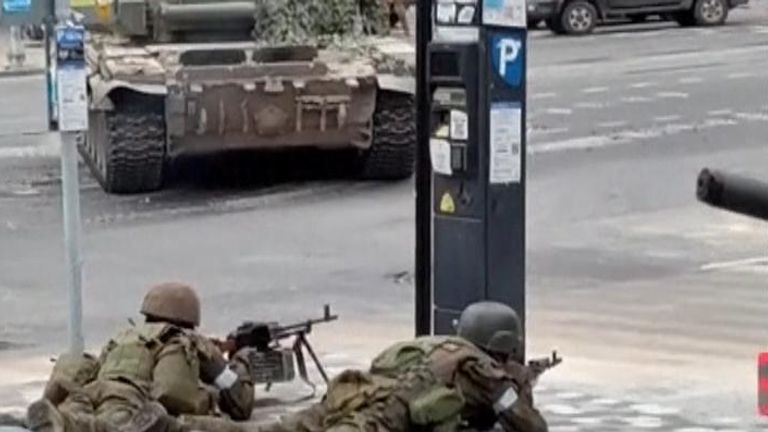 Footage shows fighters of Warner group in Rostov near Russian military headquarters.