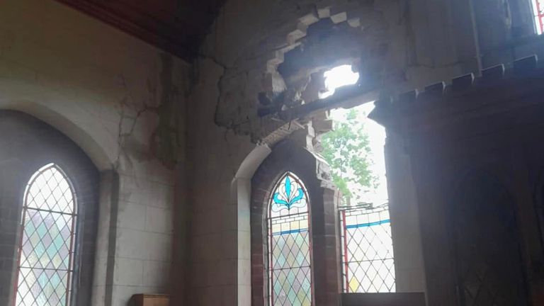 Lightning strike caused damage to Hebron Chapel in Denbighshire. Pic: North Wales Fire and Rescue Service