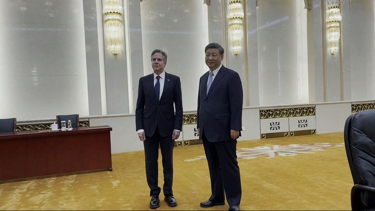 Chinese President Xi Jinping met with US Secretary of State Antony Blinken in Beijing, as the world's two largest economies seek to ease growing tensions.  He is the first US secretary of state to visit China in five years.