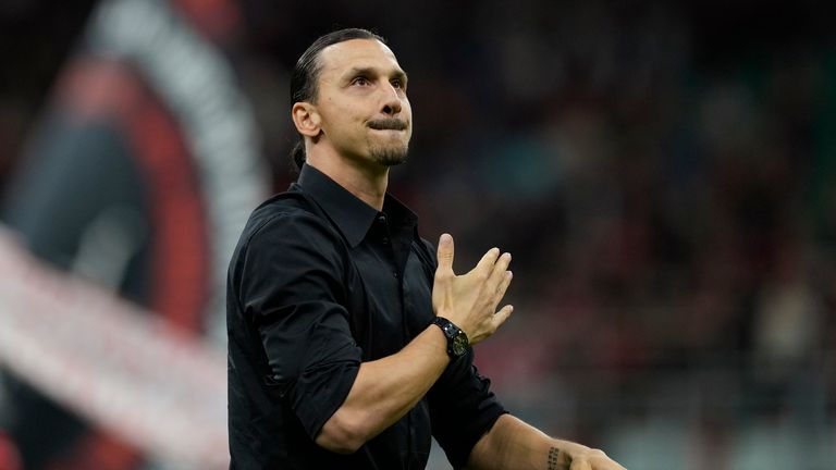 Zlatan Ibrahimovic appeared emotional as he was serenaded by the Milan fans. Pic: AP