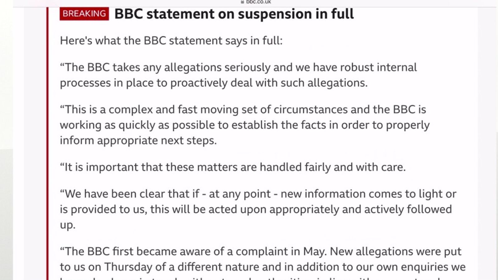 Bbc Releases Statement And Suspends Presenter Accused Of Paying Teen For Sexually Explicit 