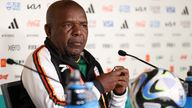 Zambia head coach Bruce Mwape at an earlier press conference at the Women&#39;s World Cup Pic: AP