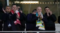 FIFA President Gianni Infantino, second from right, applauds before the Women&#39;s World Cup Group A soccer match between the Philippines and Switzerland in Dunedin, New Zealand, Friday, July 21, 2023. (AP Photo/Alessandra Tarantino)