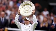Marketa Vondrousova celebrates with the Venus Rosewater Dish following victory against Ons Jabeur in the Ladies&#39; Singles Final on day thirteen of the 2023 Wimbledon Championships at the All England Lawn Tennis and Croquet Club in Wimbledon. Picture date: Saturday July 15, 2023.