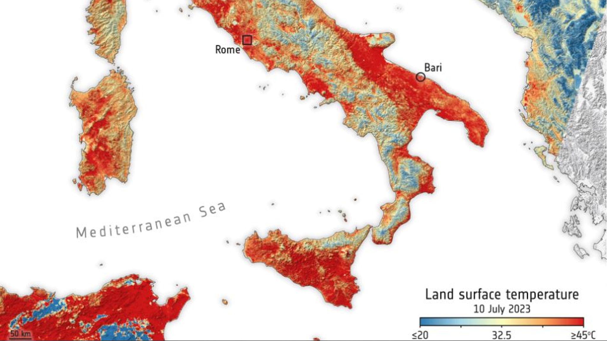 Cerberus heatwave European data shows land temperatures are scorching