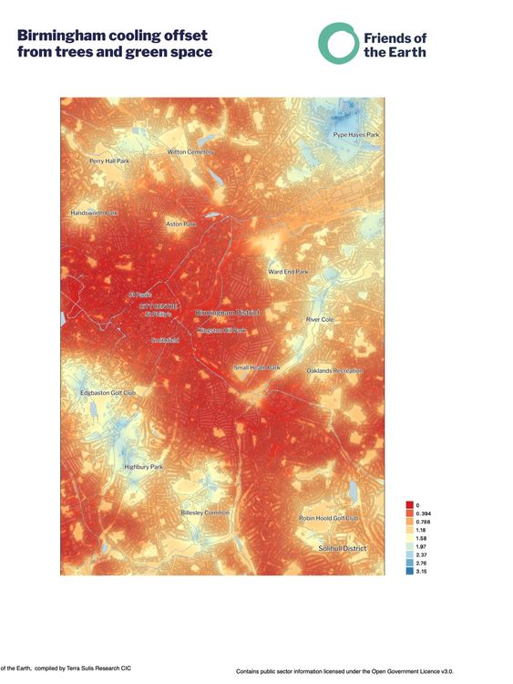 Birmingham cooling offset from trees and green space