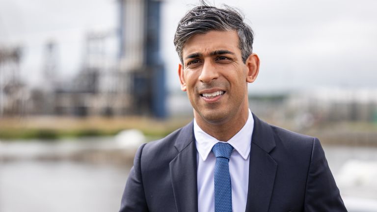 Prime Minister Rishi Sunak speaking to the media during his visit to Shell St Fergus Gas Plant in Peterhead, Aberdeenshire