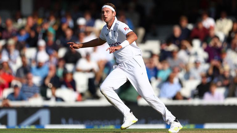England's Stuart Broad celebrates after taking the wicket of Australia's Alex Carey 