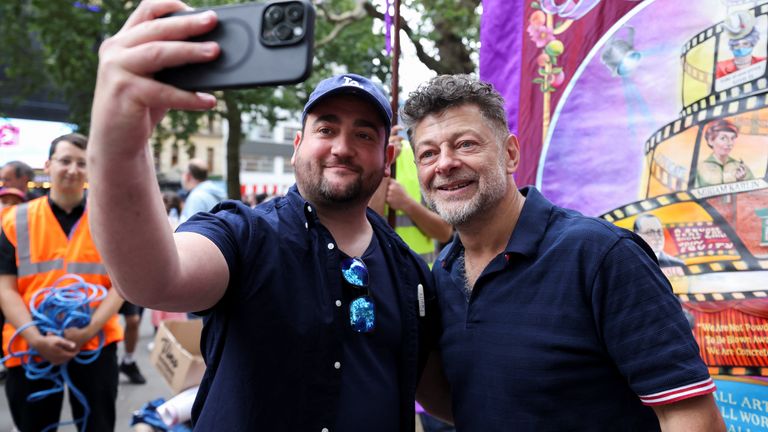 Actor Andy Serkis poses for a picture as he joins demonstrators at the Equity rally in Leicester Square, in solidarity with the SAG-AFTRA strikes, London, Britain, July 21, 2023. REUTERS/Hollie Adams
