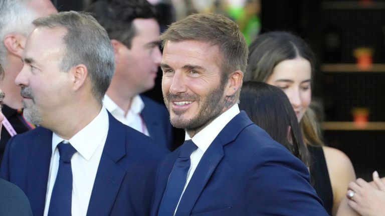 FORT LAUDERDALE, FL - JULY 21: soccer great David Beckham looks on before the Leagues Cup game between Cruz Azul and Inter Miami CF on Friday, July 21, 2023 at DRV PNK Stadium, Fort Lauderdale, Fla. (Photo by Peter Joneleit/Icon Sportswire) (Icon Sportswire via AP Images)