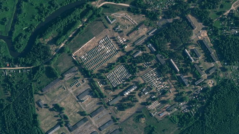 A satellite image of a suspected Wagner camp in Belarus. Pic: AP/Planet Labs PBC