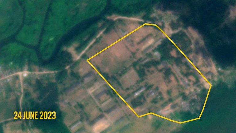Image satellite de la région de Biélorussie où un camp présumé de Wagner a été installé.  Date de la photo : 24 juin