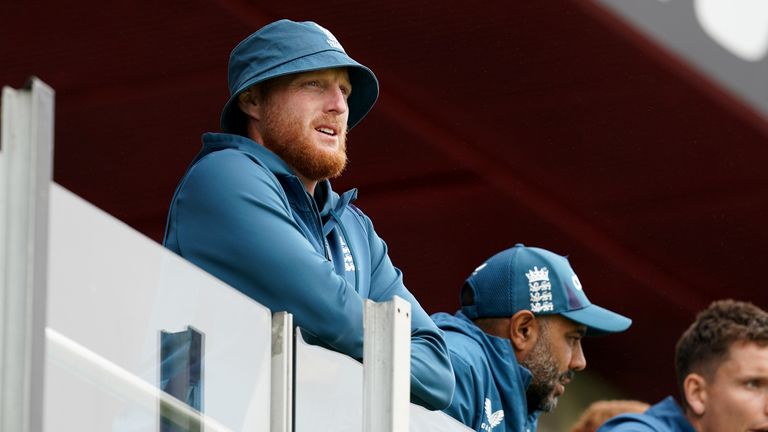 England's Ben Stokes watches on at Old Trafford