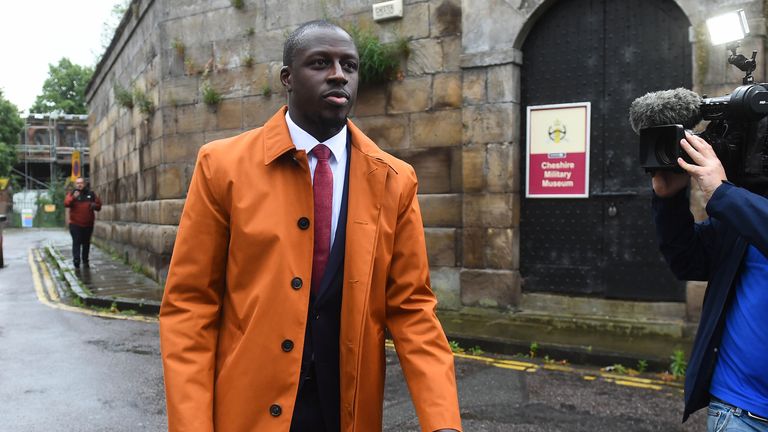 Manchester City footballer Benjamin Mendy leaves Chester Crown Court having been found not guilty of one count rape and one of attempted rape. Picture date: Friday July 14, 2023.