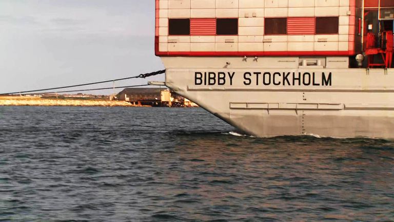 Bibby Stockholm out at sea as it approaches port
Taken from: NM27 BIBBY STOCKHOLM LIVE SHOT